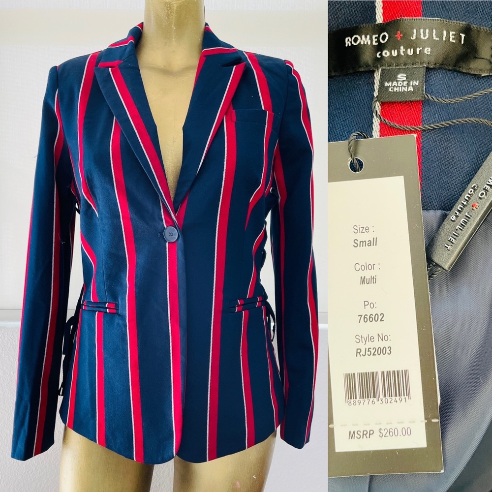 ROMEO & JULIET NWT $260 Lace-Up Striped Fitted BLAZER Small